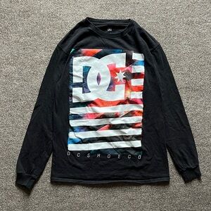 Y2K DC Long Sleeve Graphic T Shirt Black Mens Medium Skater Grunge Basketball